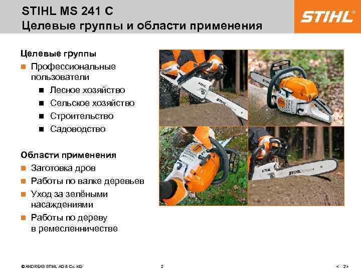 STIHL MS 241 C Целевые группы и области применения Целевые группы n Профессиональные пользователи