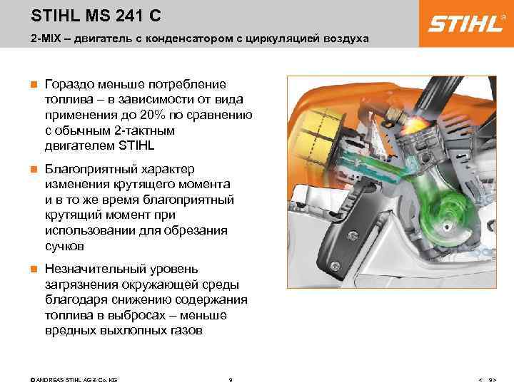 STIHL MS 241 C 2 -MIX – двигатель с конденсатором с циркуляцией воздуха n