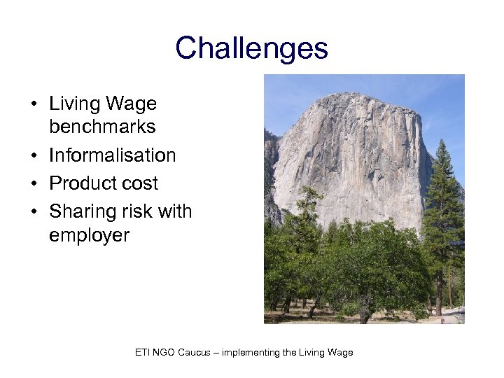 Challenges • Living Wage benchmarks • Informalisation • Product cost • Sharing risk with