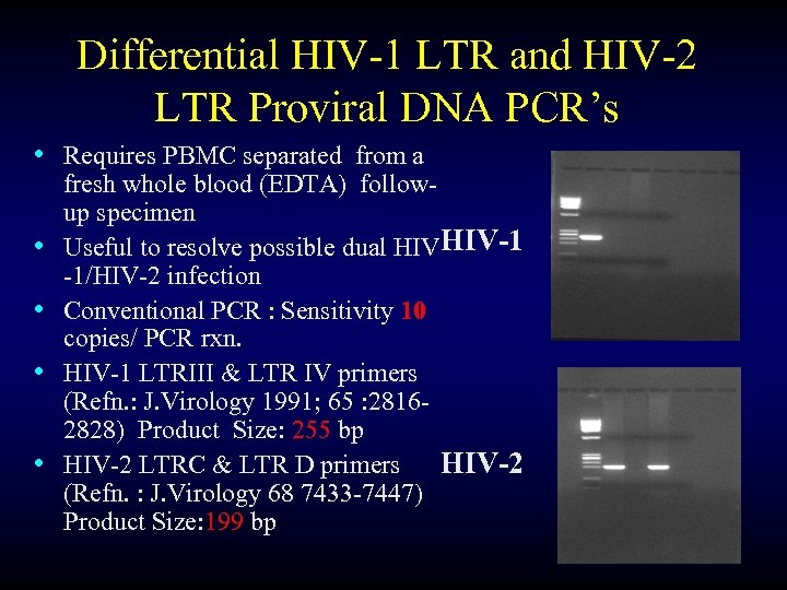 Differential HIV-1 LTR and HIV-2 LTR Proviral DNA PCR’s • Requires PBMC separated from