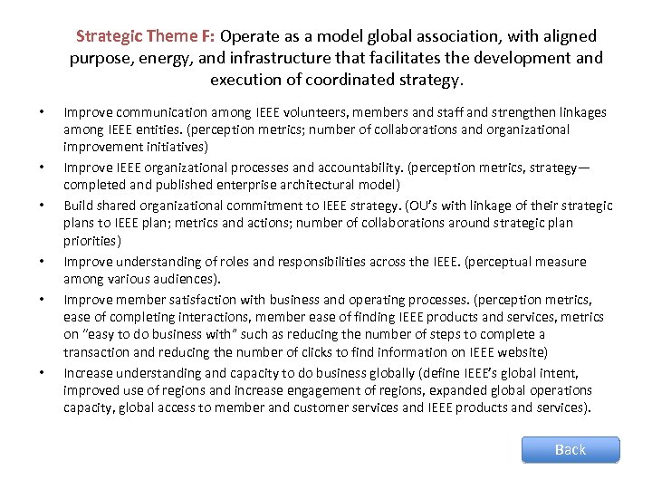 Strategic Theme F: Operate as a model global association, with aligned purpose, energy, and
