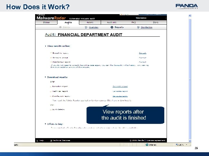 How Does it Work? FINANCIAL DEPARTMENT AUDIT View reports after the audit is finished