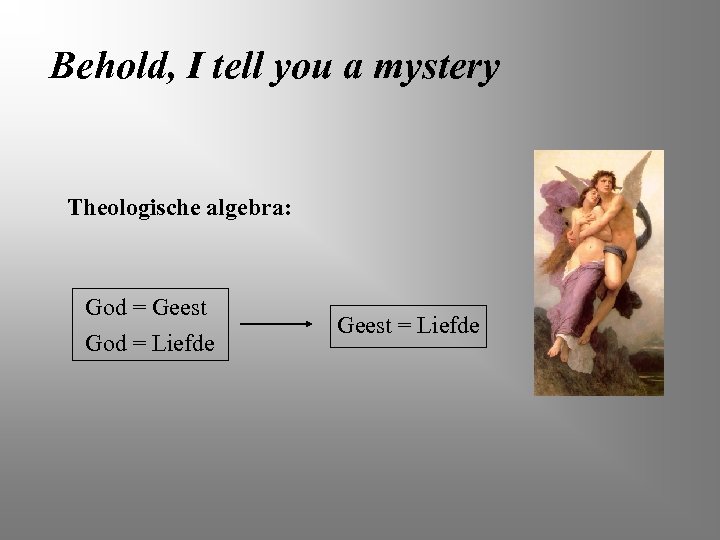 Behold, I tell you a mystery Theologische algebra: God = Geest God = Liefde