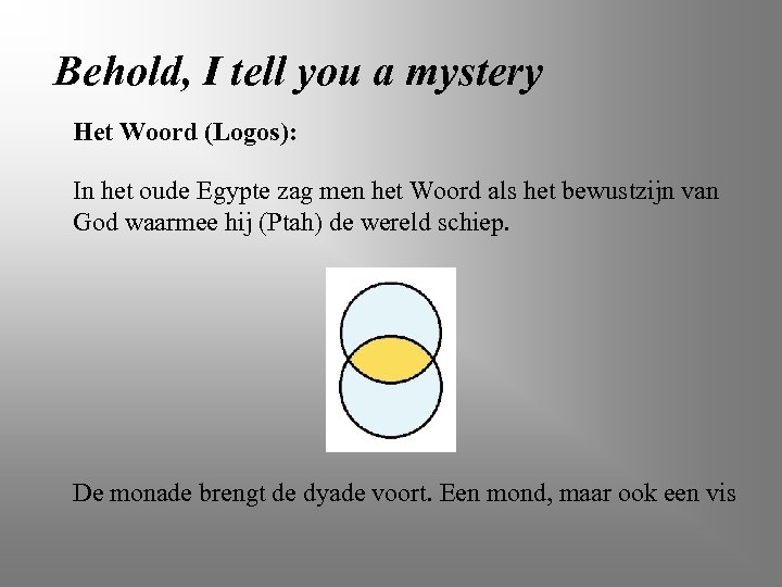 Behold, I tell you a mystery Het Woord (Logos): In het oude Egypte zag