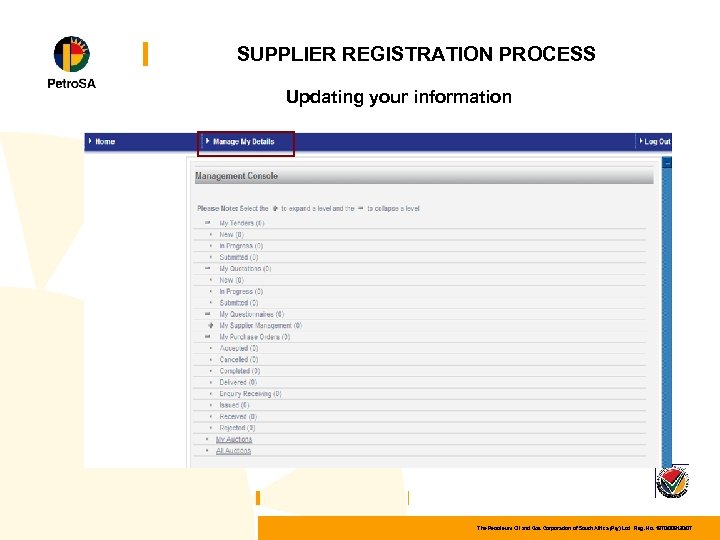 SUPPLIER REGISTRATION PROCESS Updating your information The Petroleum Oil and Gas Corporation of South