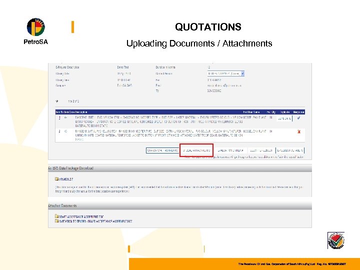 QUOTATIONS Uploading Documents / Attachments The Petroleum Oil and Gas Corporation of South Africa