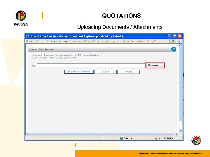 QUOTATIONS Uploading Documents / Attachments The Petroleum Oil and Gas Corporation of South Africa