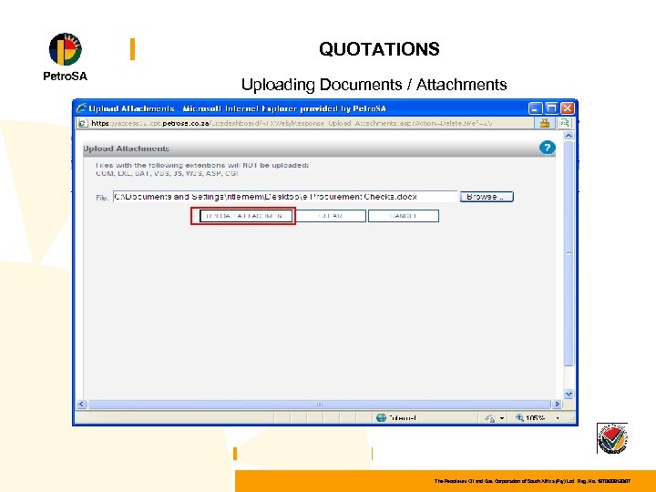 QUOTATIONS Uploading Documents / Attachments The Petroleum Oil and Gas Corporation of South Africa