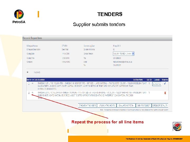 TENDERS Supplier submits tenders Repeat the process for all line items The Petroleum Oil