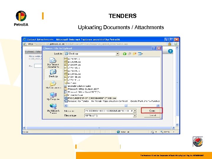 TENDERS Uploading Documents / Attachments The Petroleum Oil and Gas Corporation of South Africa