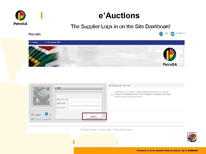 e’Auctions The Supplier Logs in on the Site Dashboard The Petroleum Oil and Gas