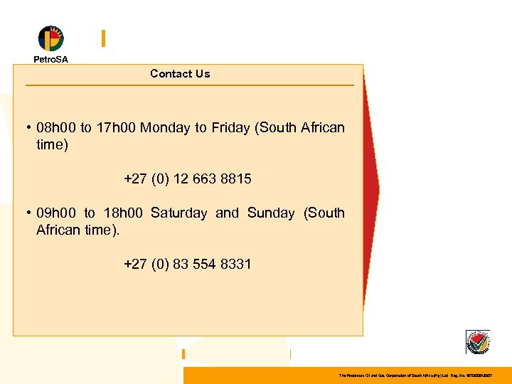 Supplier Help Desk – Contact Numbers Contact Us • 08 h 00 to 17