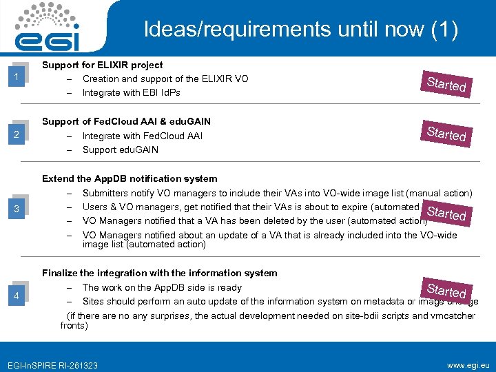 Ideas/requirements until now (1) 1 Support for ELIXIR project – Creation and support of