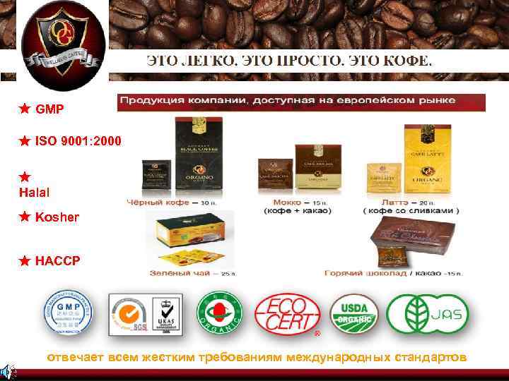 ★ GMP ★ ISO 9001: 2000 ★ Halal ★ Kosher ★ HACCP отвечает всем