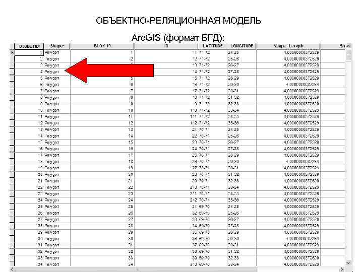 ОБЪЕКТНО-РЕЛЯЦИОННАЯ МОДЕЛЬ Arc. GIS (формат БГД): 