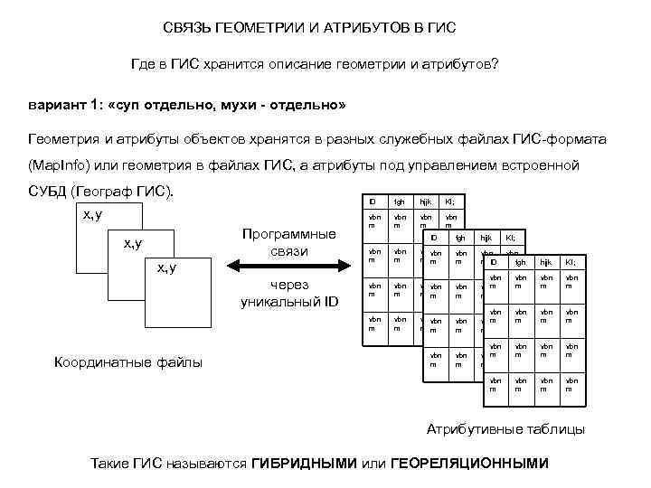 СВЯЗЬ ГЕОМЕТРИИ И АТРИБУТОВ В ГИС Где в ГИС хранится описание геометрии и атрибутов?