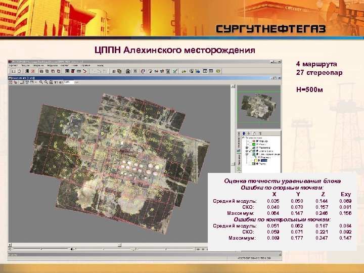 ЦППН Алехинского месторождения 4 маршрута 27 стереопар H=500 м Оценка точности уравнивания блока Ошибки