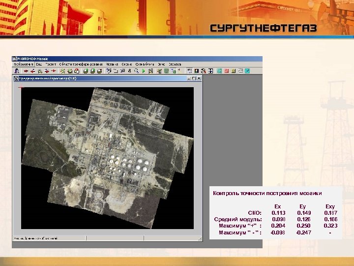 Контроль точности построения мозаики СКО: Средний модуль: Максимум “+” : Максимум ” - ”