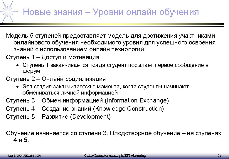 Новые знания – Уровни онлайн обучения Модель 5 ступеней предоставляет модель для достижения участниками