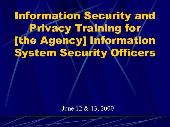 Information Security and Privacy Training for [the Agency] Information System Security Officers June 12