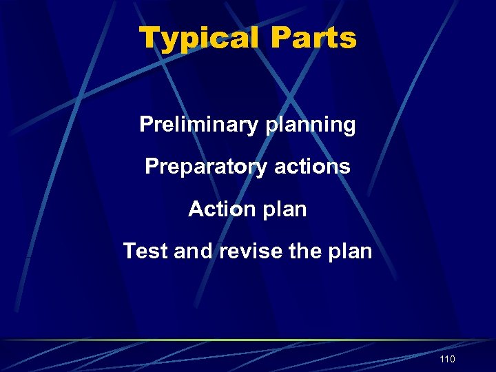 Typical Parts Preliminary planning Preparatory actions Action plan Test and revise the plan 110