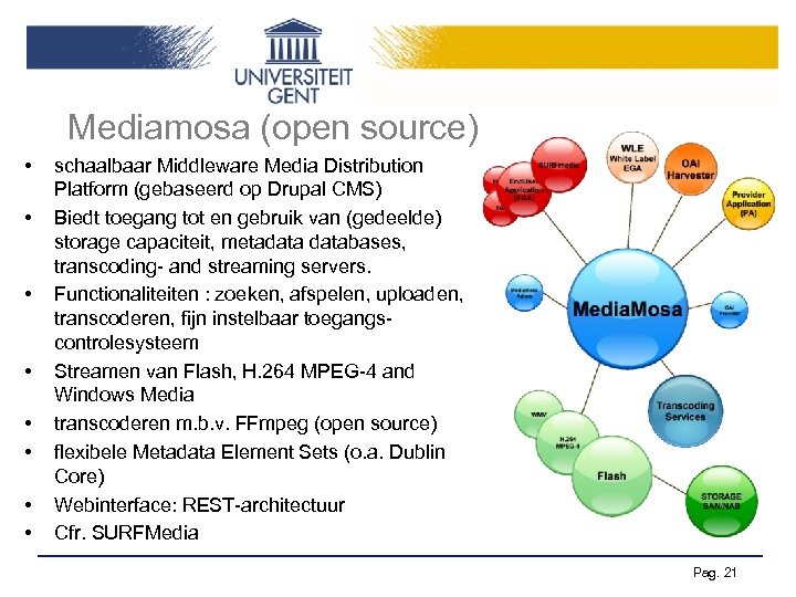 Mediamosa (open source) • • schaalbaar Middleware Media Distribution Platform (gebaseerd op Drupal CMS)