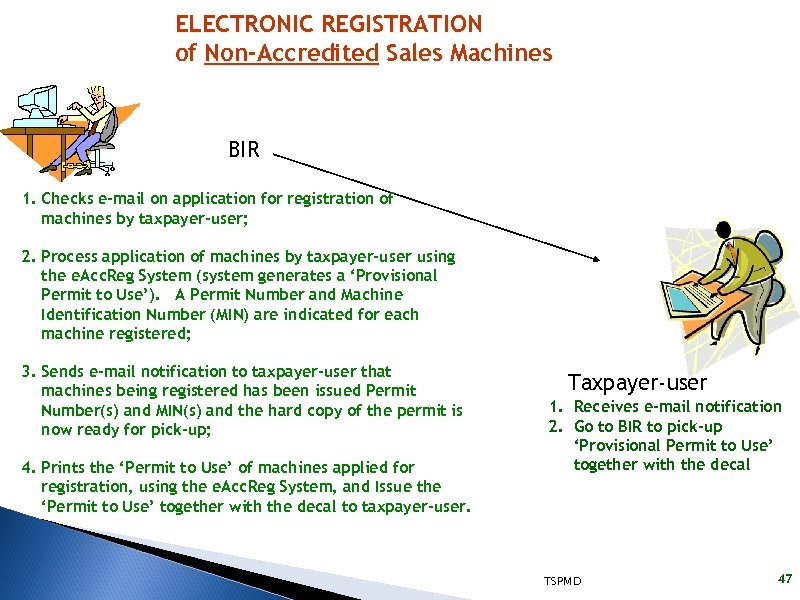 ELECTRONIC REGISTRATION of Non-Accredited Sales Machines BIR 1. Checks e-mail on application for registration