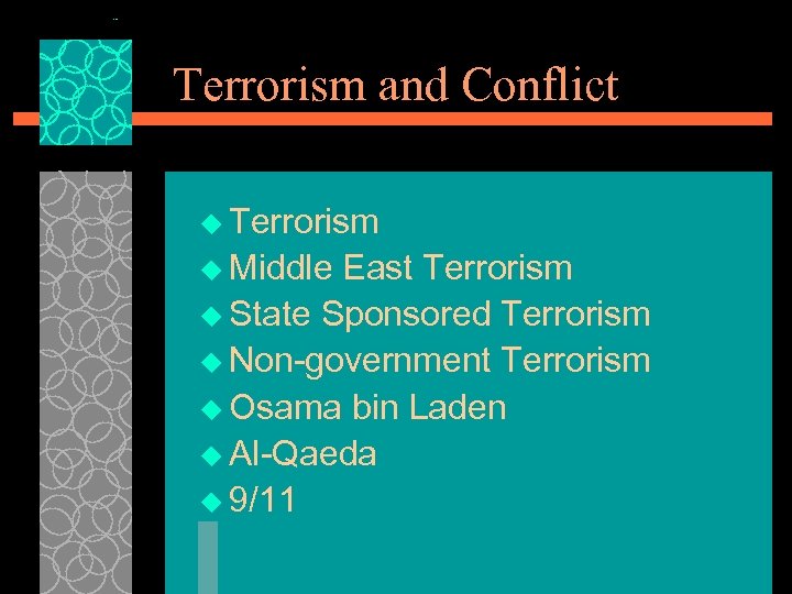 Terrorism and Conflict u Terrorism u Middle East Terrorism u State Sponsored Terrorism u