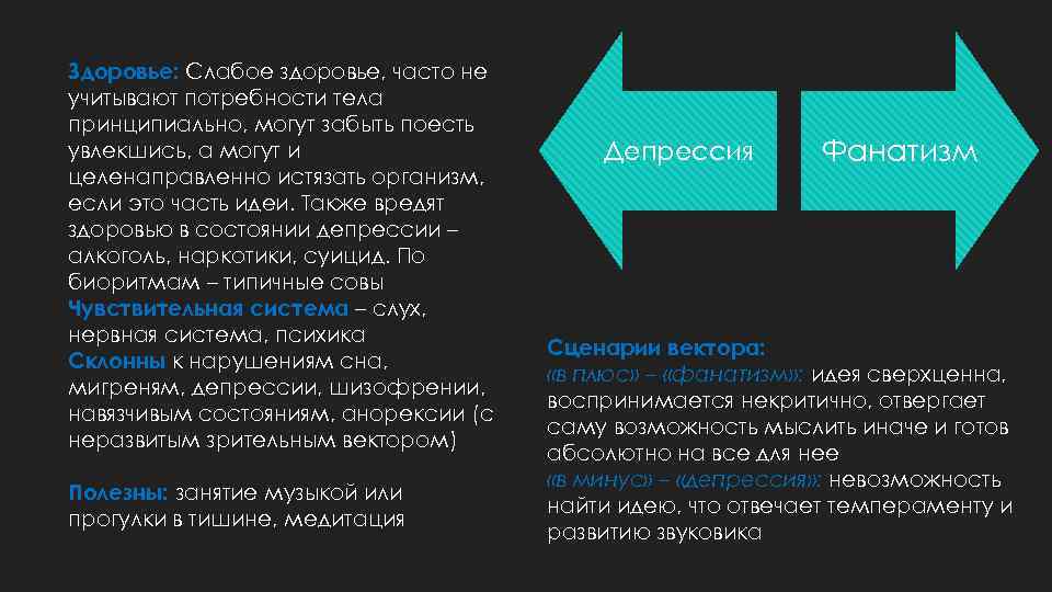 Здоровье: Слабое здоровье, часто не учитывают потребности тела принципиально, могут забыть поесть увлекшись, а