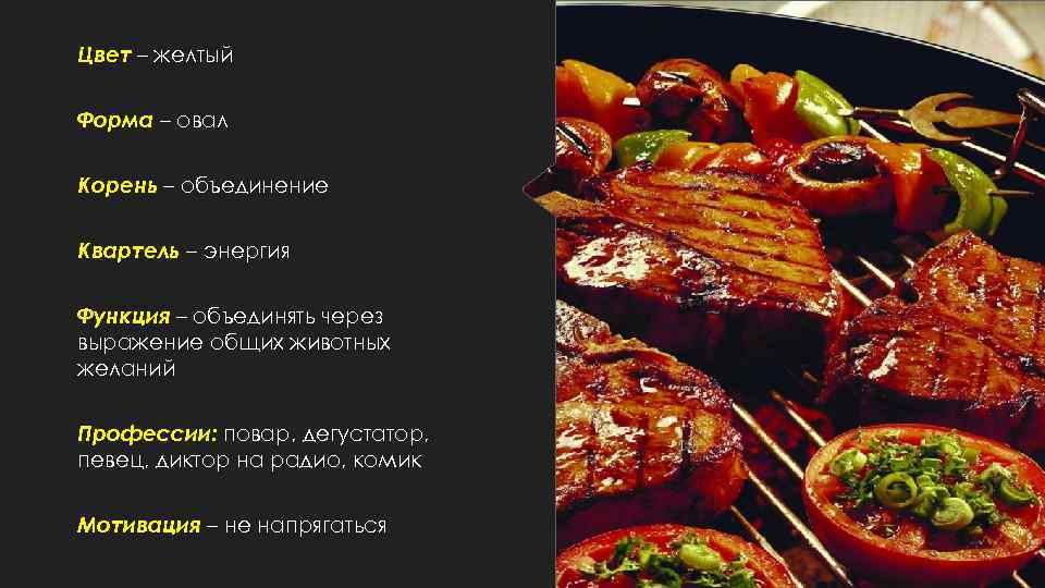 Цвет – желтый Форма – овал Корень – объединение Квартель – энергия Функция –