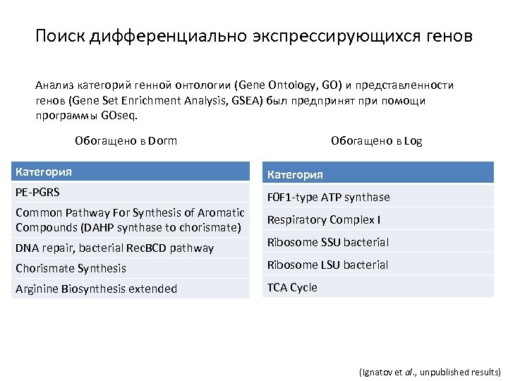 Поиск дифференциально экспрессирующихся генов Анализ категорий генной онтологии (Gene Ontology, GO) и представленности генов