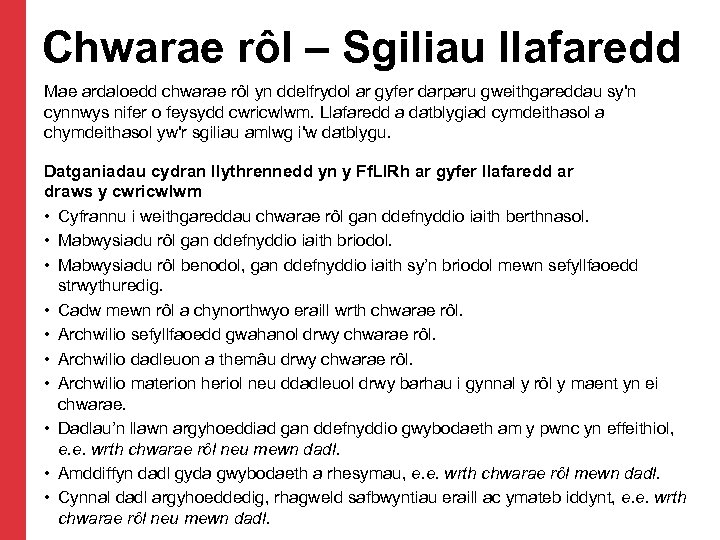 Chwarae rôl – Sgiliau llafaredd Mae ardaloedd chwarae rôl yn ddelfrydol ar gyfer darparu