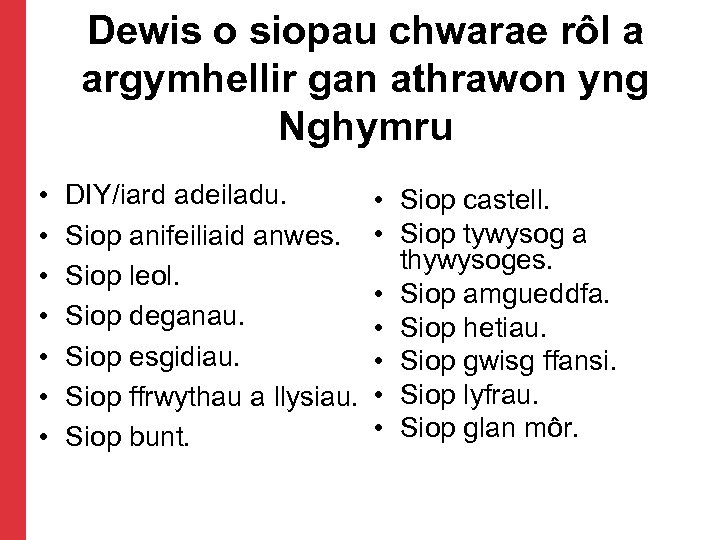 Dewis o siopau chwarae rôl a argymhellir gan athrawon yng Nghymru • • DIY/iard