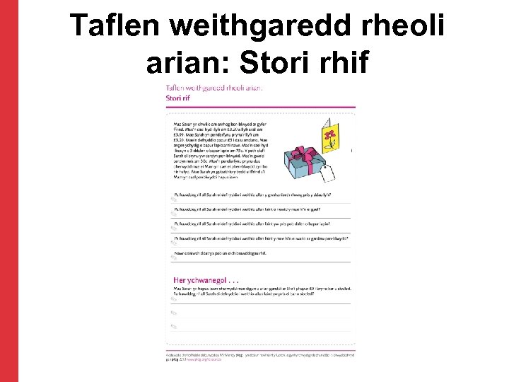 Taflen weithgaredd rheoli arian: Stori rhif 