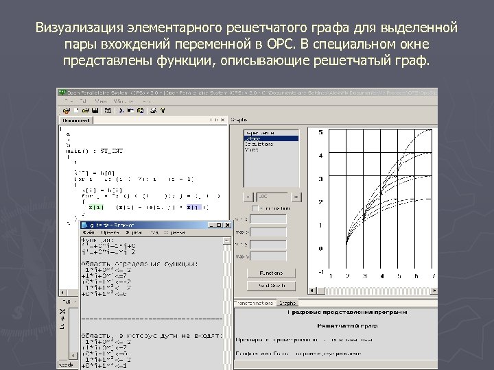 Визуализация элементарного решетчатого графа для выделенной пары вхождений переменной в ОРС. В специальном окне