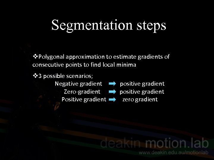 Segmentation steps v. Polygonal approximation to estimate gradients of consecutive points to find local