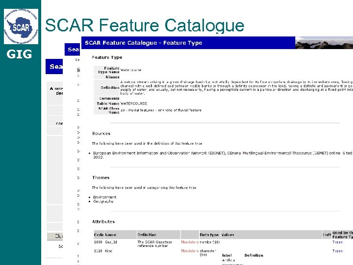 SCAR Feature Catalogue GIG n Part of SCAR Spatial Data Model project (under co-ordination