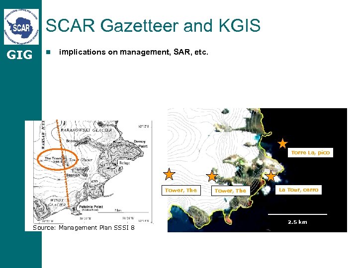 SCAR Gazetteer and KGIS GIG n implications on management, SAR, etc. Torre La, pico