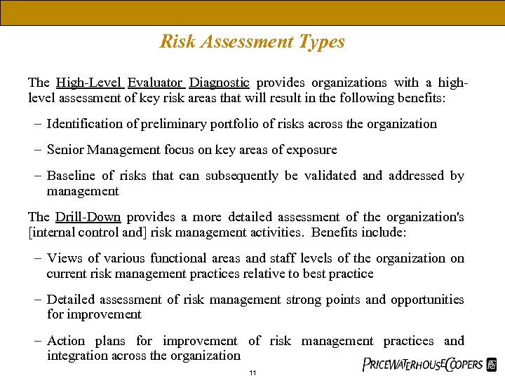 The Market Continuum - How do you view risk? Risk Assessment Types The High-Level