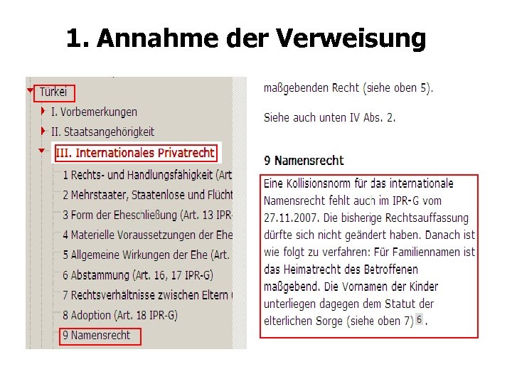 1. Annahme der Verweisung 
