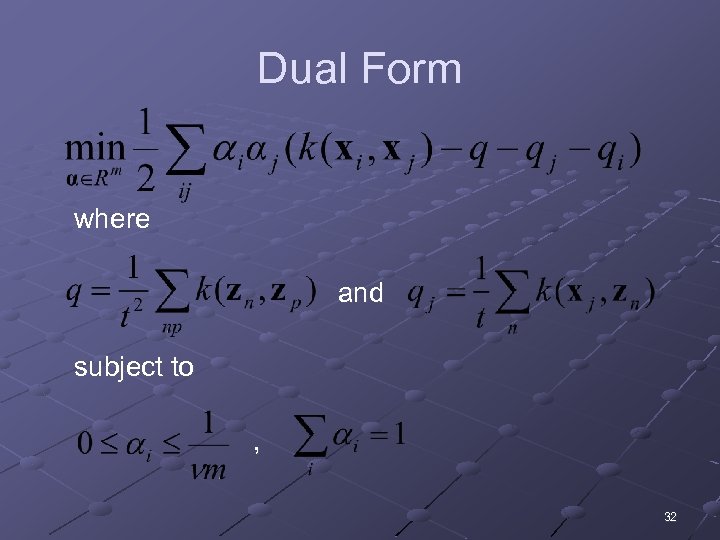 Dual Form where and subject to , 32 