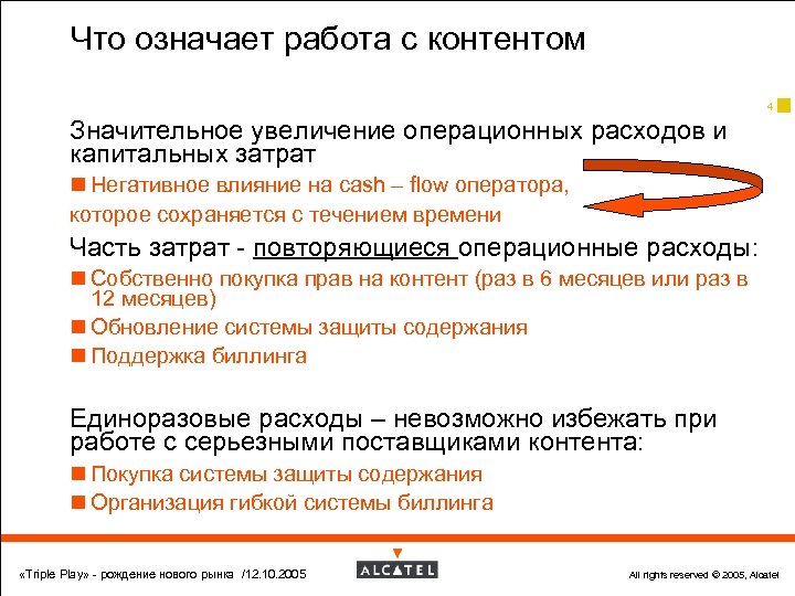 Что означает работа с контентом 4 Значительное увеличение операционных расходов и капитальных затрат n