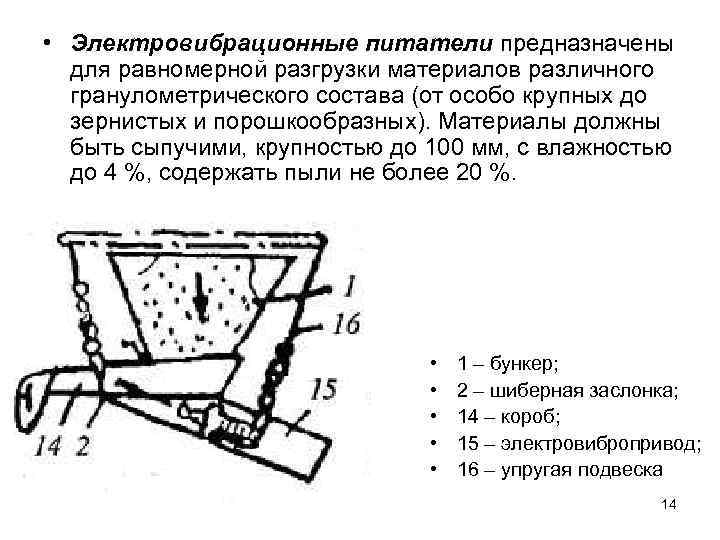  • Электровибрационные питатели предназначены для равномерной разгрузки материалов различного гранулометрического состава (от особо