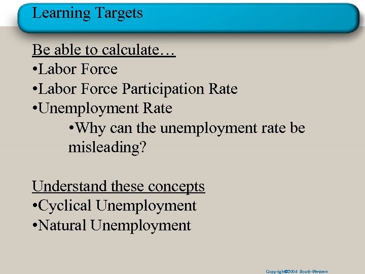 Learning Targets Be able to calculate… • Labor Force Participation Rate • Unemployment Rate