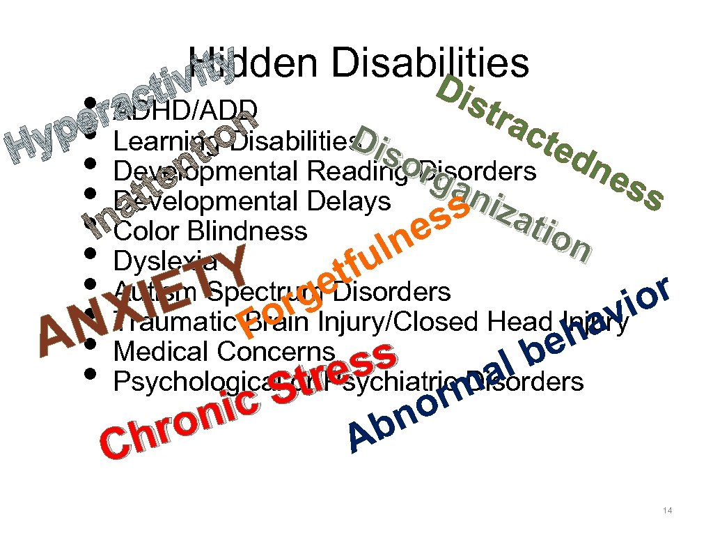 Hidden Disabilities ty vi D i ct a • r. ADHD/ADD e Learning Disabilities