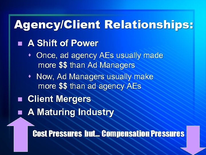 Agency/Client Relationships: n A Shift of Power s Once, ad agency AEs usually made