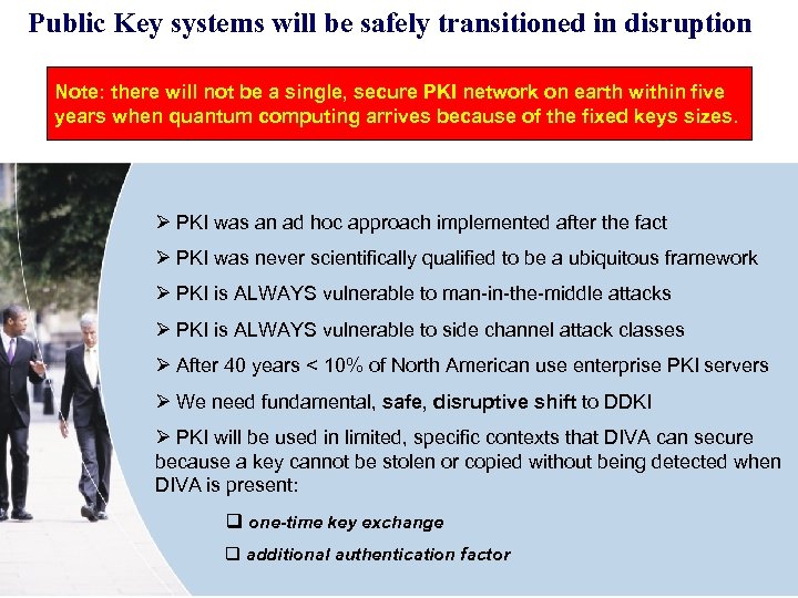 Public Key systems will be safely transitioned in disruption Note: there will not be