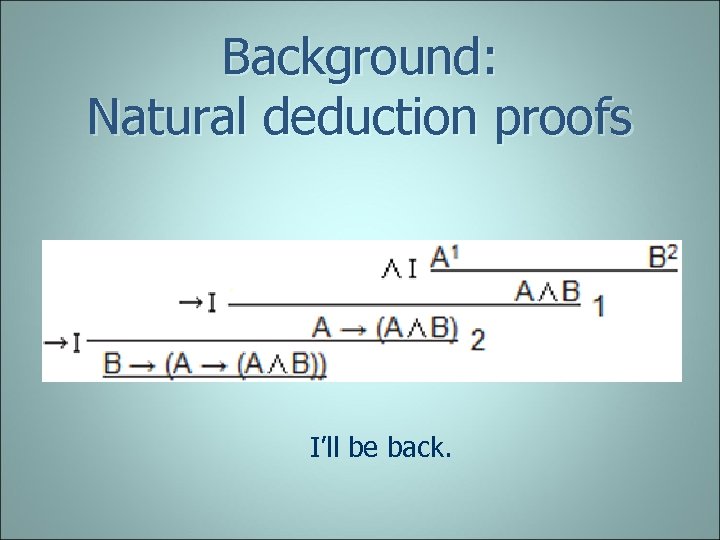 Background: Natural deduction proofs I’ll be back. 