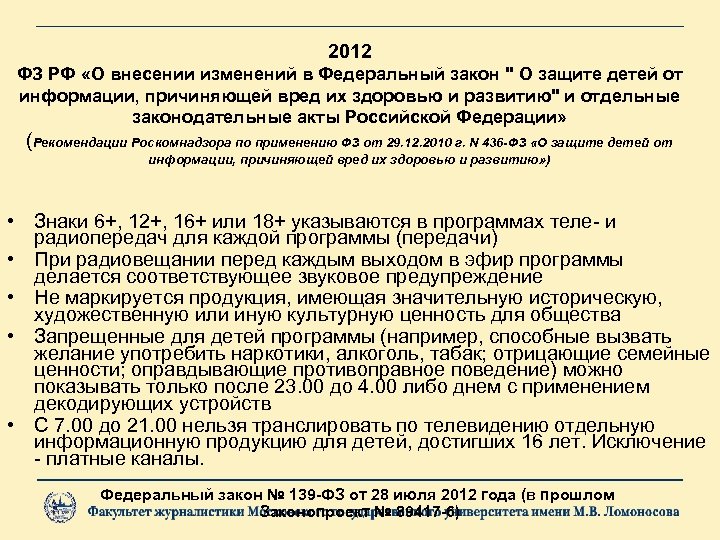 2012 ФЗ РФ «О внесении изменений в Федеральный закон 