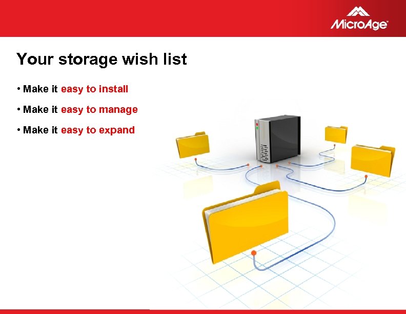 Your storage wish list • Make it easy to install • Make it easy